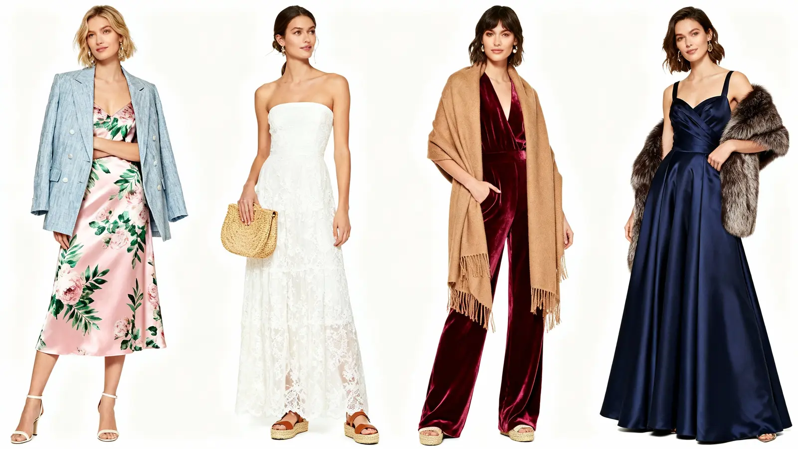 Wedding guest outfit variations by season