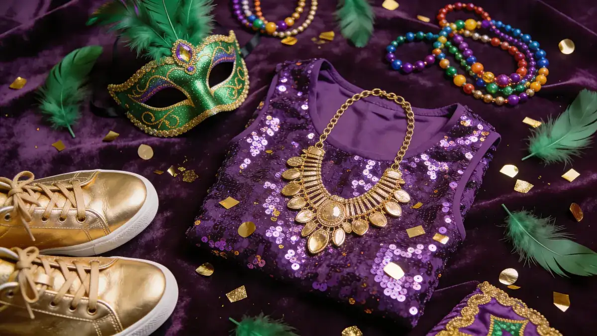 slim fit dress slacks Purple, Green and Gold Mardi Gras Dress 6-12M