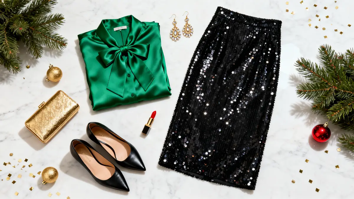 Atuendo navideño mujer - flat lay