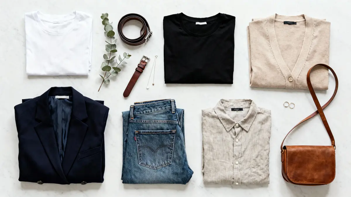 Armario capsula sustentavel organizado com pecas versateis e atemporais em cores neutras